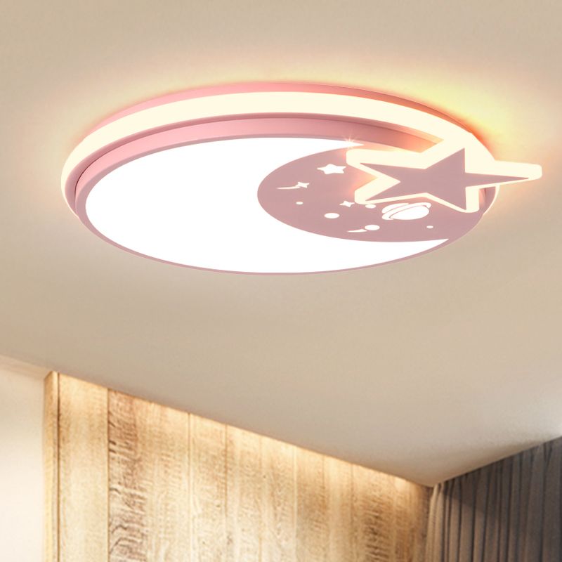 Acrylic Round Flush Mount Light Cartoon LED Flushmount Lighting with Star Decor in White/Pink/Blue