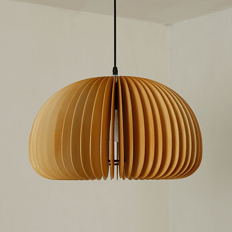 1 Light Pumpkin Shape Wooden Pendant Light Modern Style Living Room Hanging Lamp Fixture