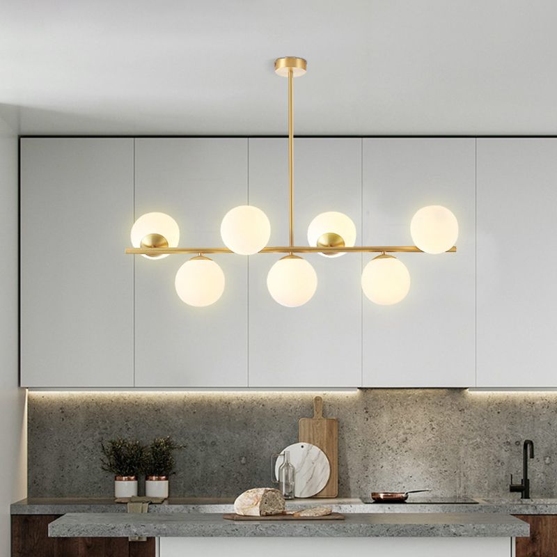 Mid-Century Gold Island Pendant Lighting 7 Light Spherical Glass Island Ceiling Light for Dining Table