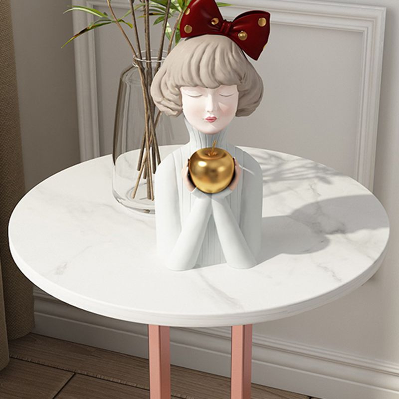 21.65" Tall Pedestal Side Table Modern Style Round Stone Top End Table