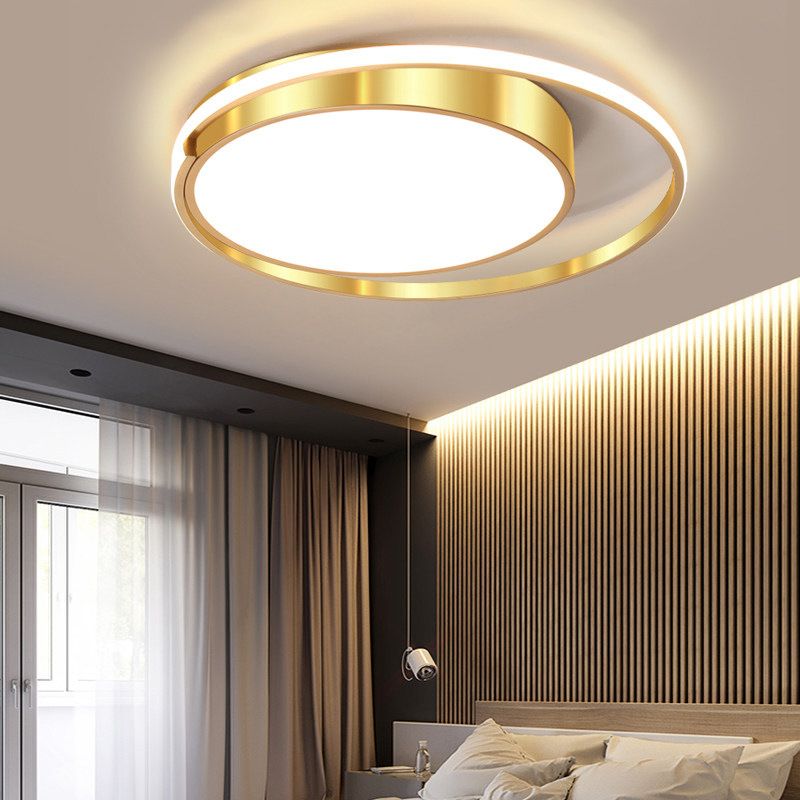 Luminaire de plafond encastré en métal à tambour circulaire, plafonnier LED doré de Style milieu du siècle pour salon