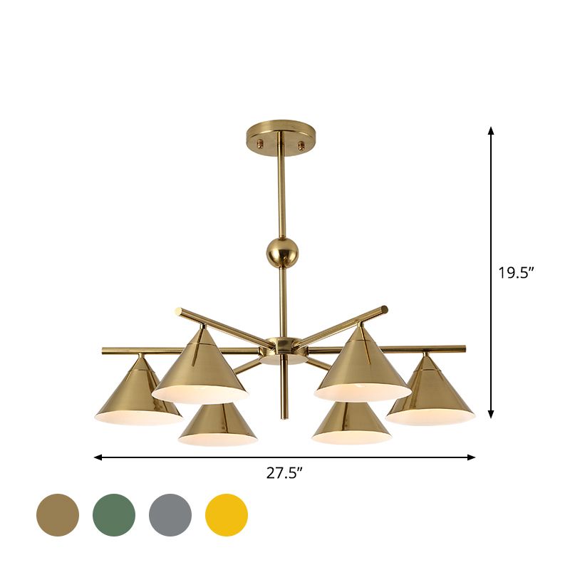 Metallic Pyramid Chandelier Kid Bedroom 6 Heads Macaron Candy Colored Hanging Light
