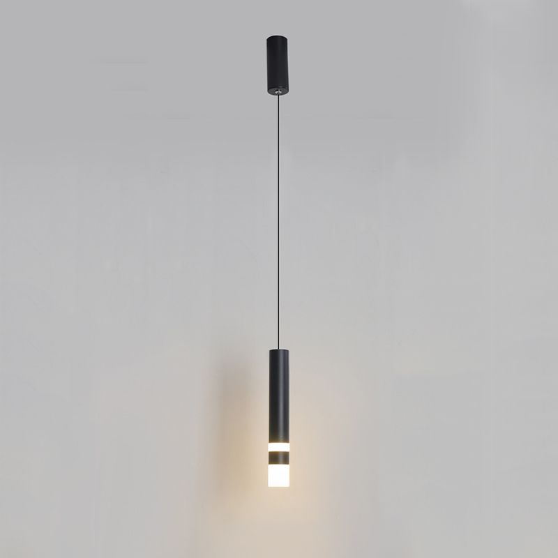 Black Cylindroid LED Pendant Light in Modern Simplicity Wrought Iron Hanging Lamp with Acrylic Shade