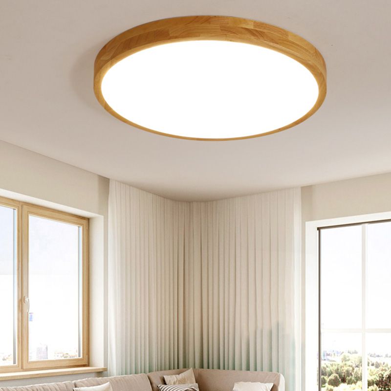 Moderne LED-Runddecke Licht mit Acryl Lampenschirm Holz Flush Mount Beleuchtung