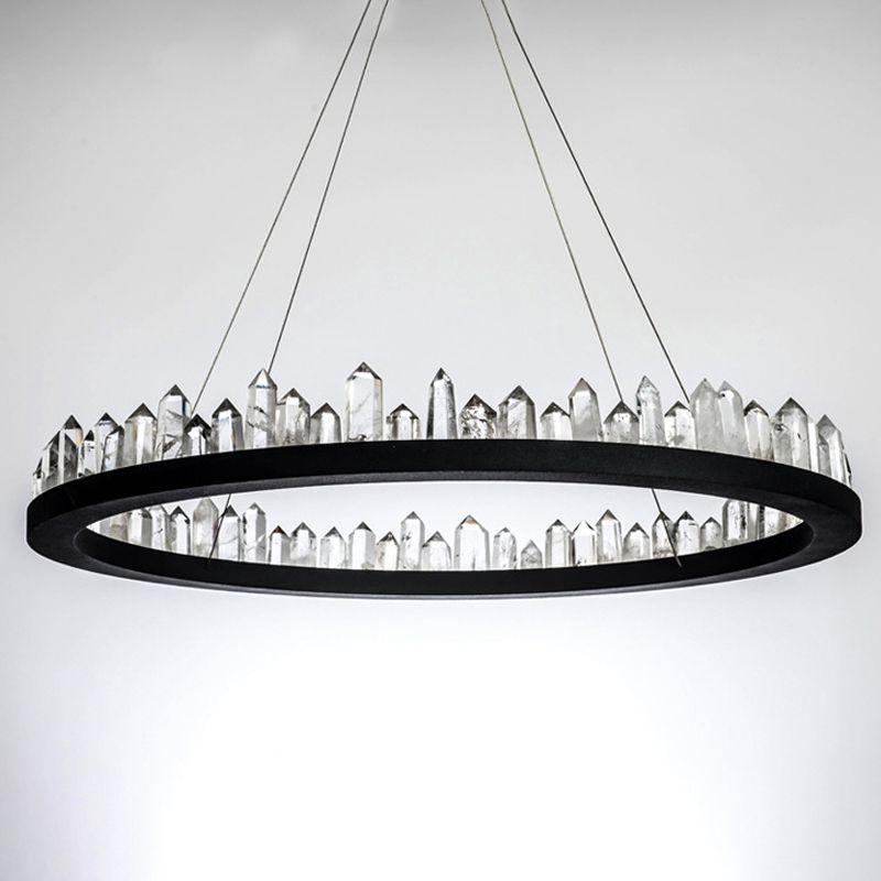 23.5"/31.5"/39.5" W Black LED Suspension Lighting Simplicity Crystal Round/Rectangle Chandelier Pendant Light