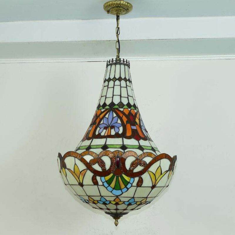 Koepelmeel kroonluchter hanglamp Tiffany gebrandschilderd glas meerkleurige hanger kroonluchter