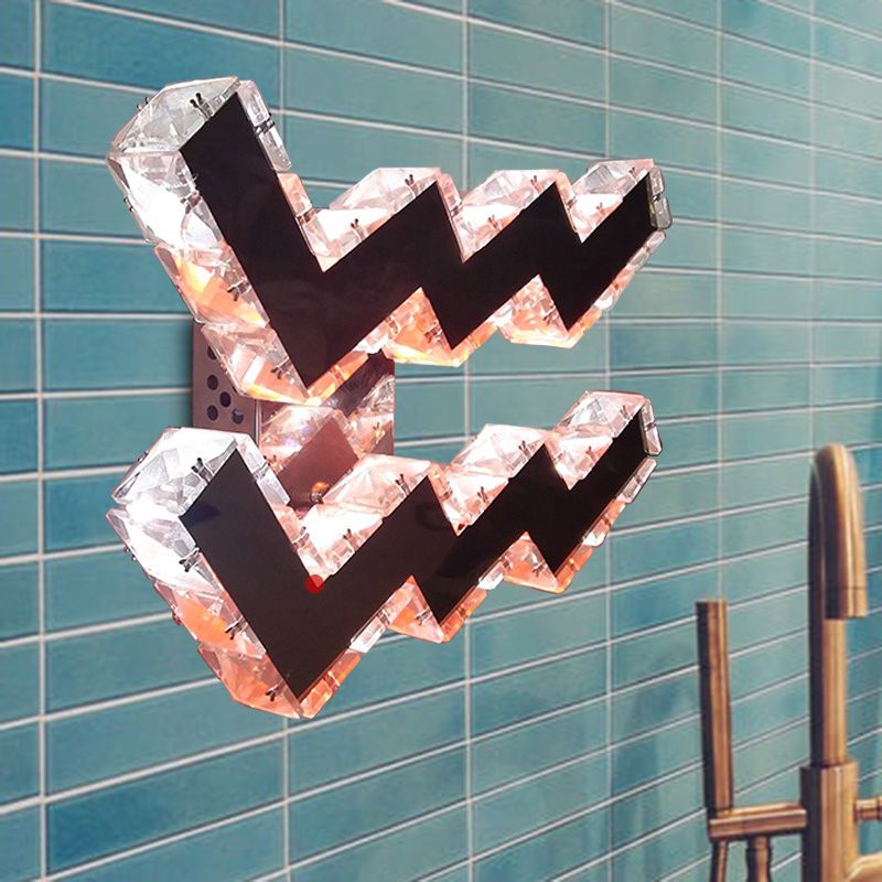 Nickle Curvy Wall Mount Lamp Modernism LED Beveled Crystal Prism Sconce Light Fixture in White/Red/2 Color Light