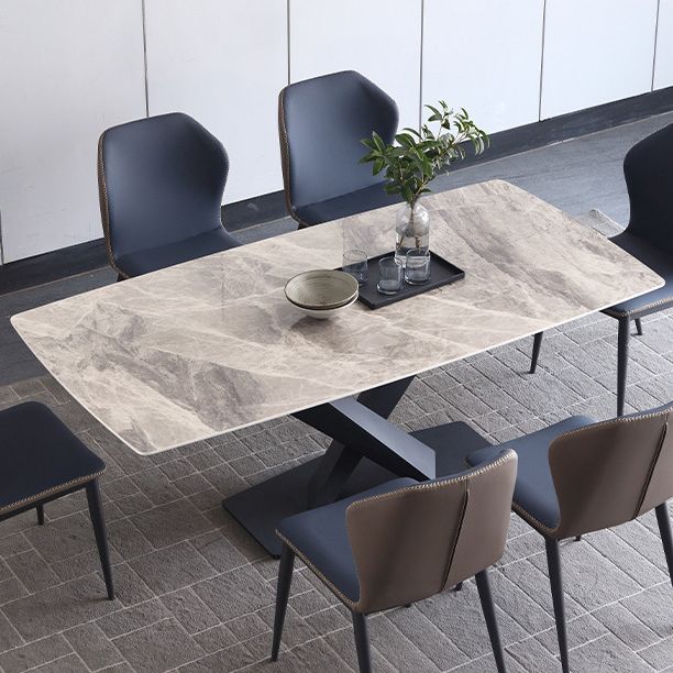 Mesa de comedor de piedra sinterizada de estilo moderno mesa gris rectángulo con pedestal