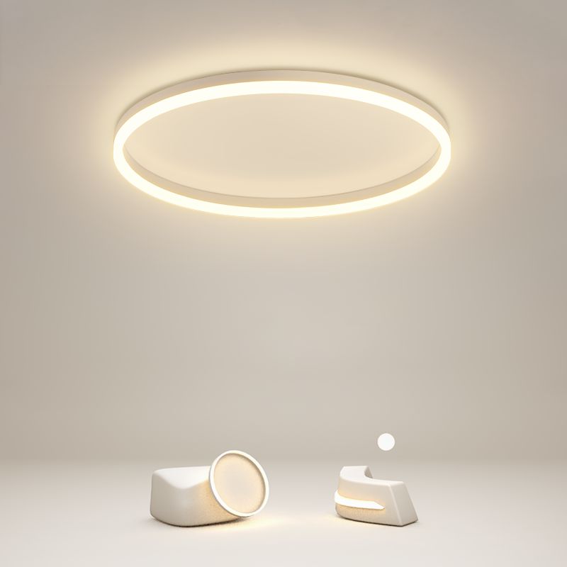 Metal Round Shape Flush Mount Light Modern 1 Light Flush Mount Lighting Fixtures in White