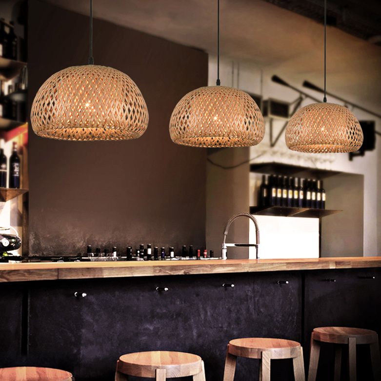 Asian Hand-Woven Suspension Pendant Light Rattan 1 Light Pendant