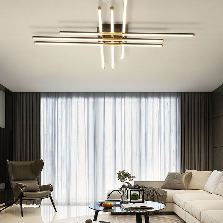 New Modern Linear Sputnik Flush Mount Ceiling Light Aluminum Living Room Flush Light