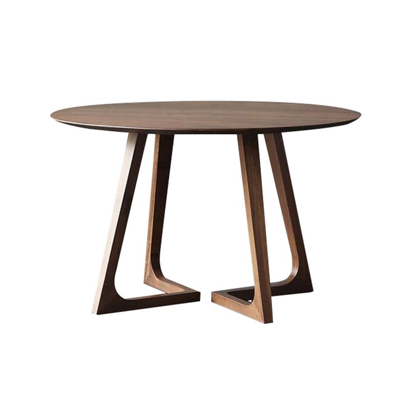 Modern Round Brown Rubberwood Dining Table with Double Pedestal
