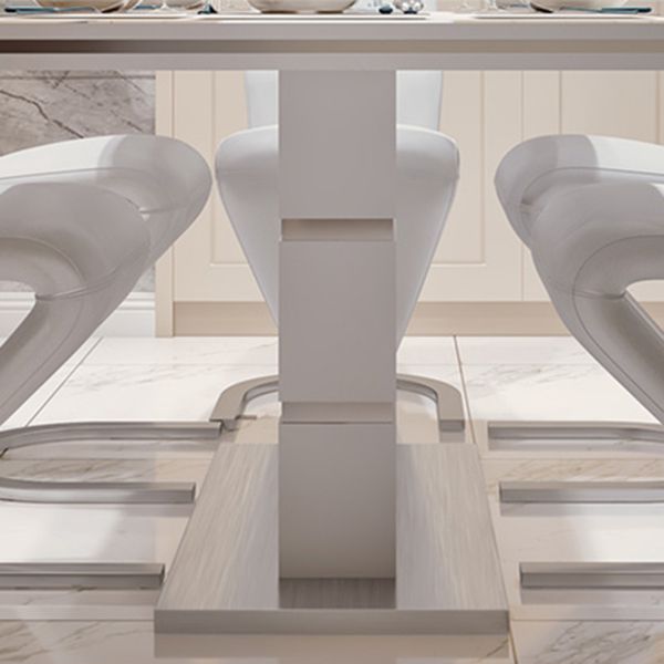 Luxury Artificial Wood Dining Table Rectangle White Table with Metal Pedestal