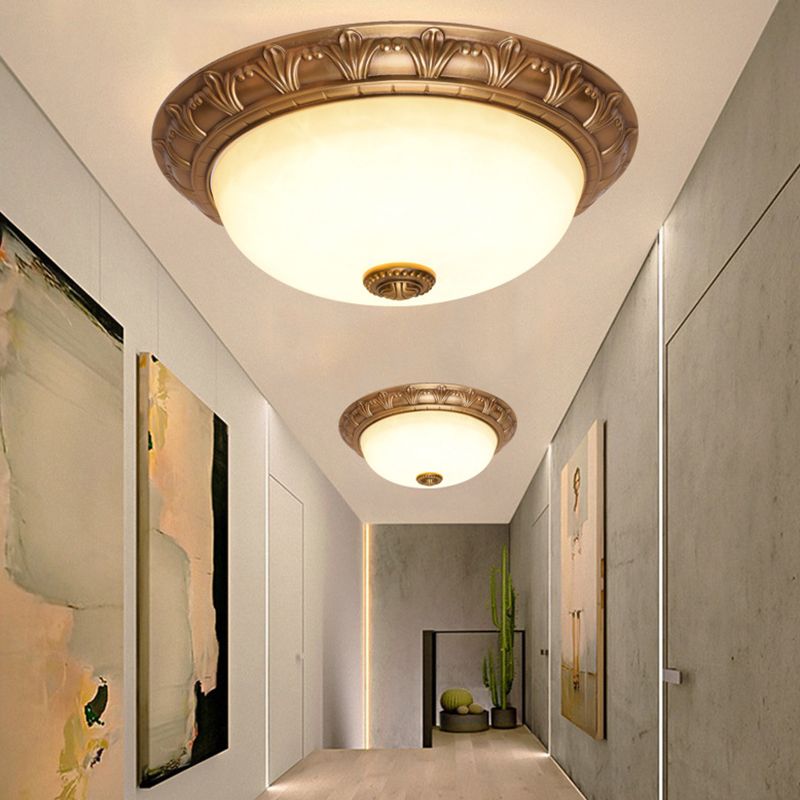 Bowl Flush Mount Light White Glass Traditional Flush Mount Spotlight for Bedroom