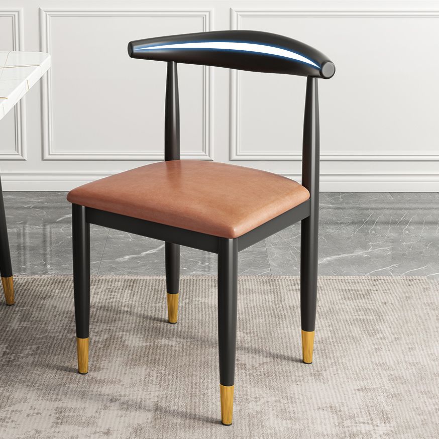 Contemporary Metal Side Chair Restaurant Armless Cow Horn Open Back Dining Side Chair