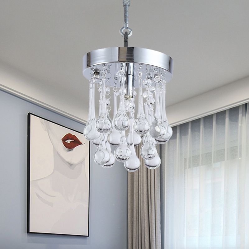 Raindrop Beveled K9 Crystal Ceiling Light Modernism 1 Light Guest Room Suspended Lighting Fixture in Chrome