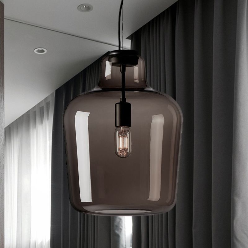 Black Glass Jar Pendant Lamp Contemporary 1 Head Hanging Ceiling Light for Dining Room