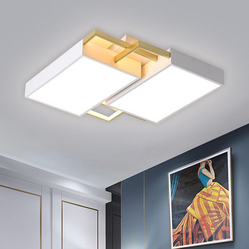 Double Rectangle Flush Light Modernism Metal Black/Gold LED Flush Mount Lamp in Warm/White Light, 16"/19.5" W