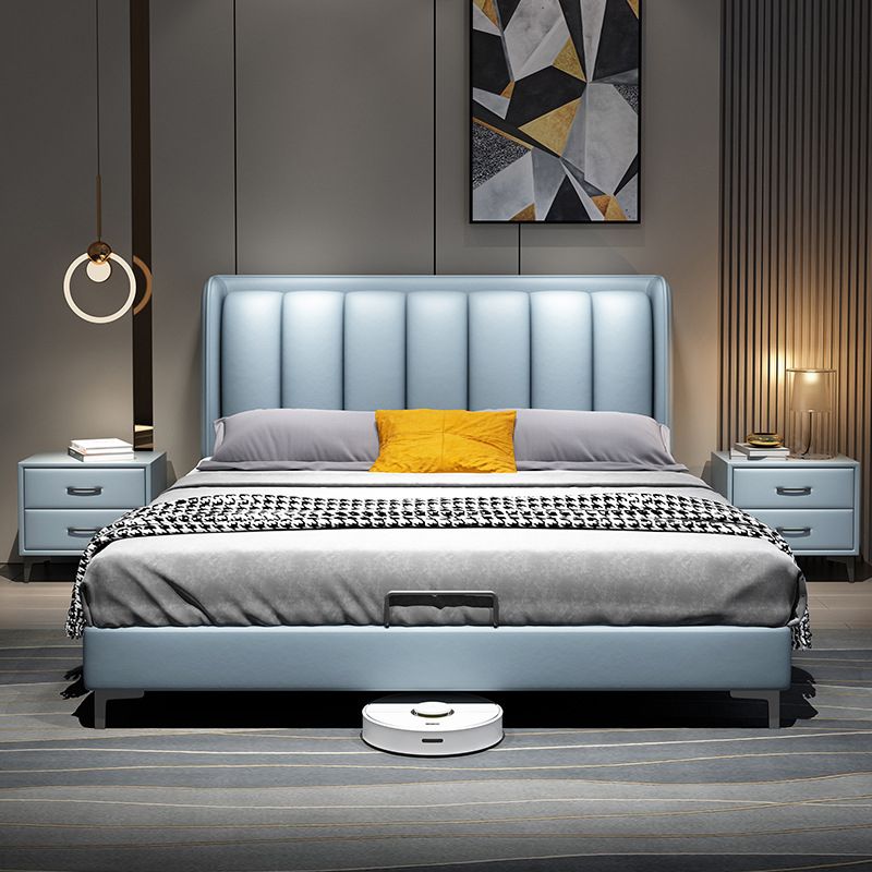 Modern Wingback Bed with Rectangle Upholstered Headboard and Storage