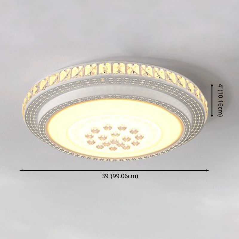 Circular Crystal Flush Mounted Lamp Simple Style White LED Ceiling Light for Living Room