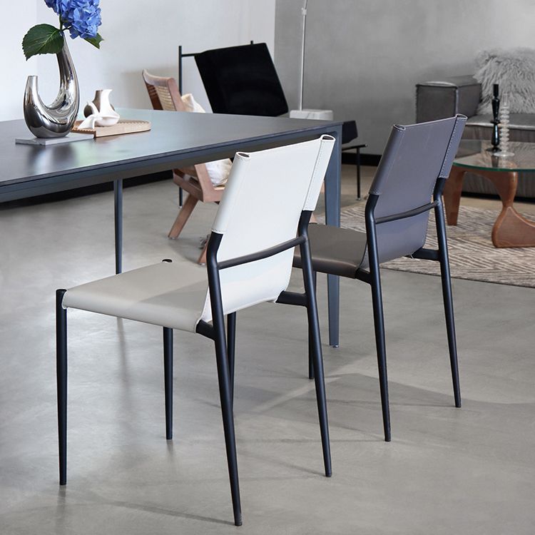 Faux Leather and Metal Dining Room Chair Contemporary Side Chair