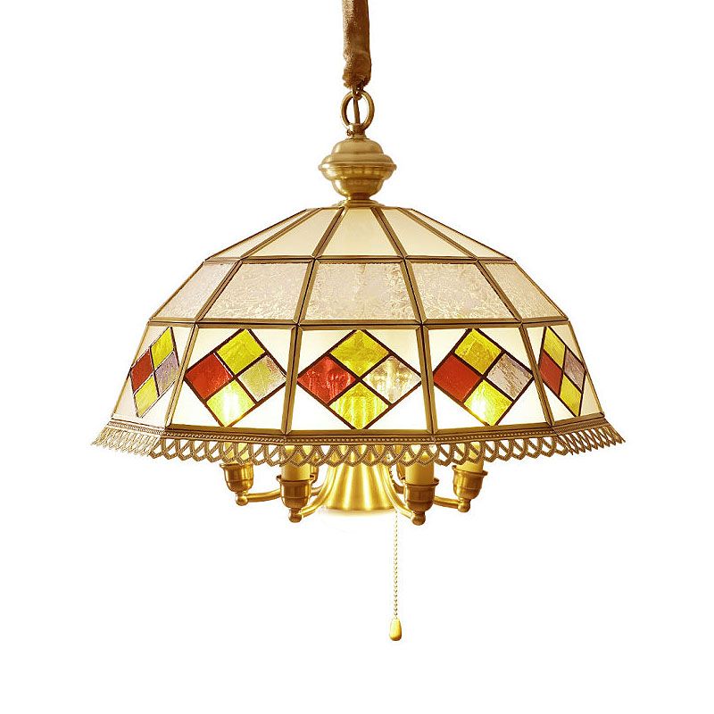 Frosted Glass Red Chandelier Lamp Dome 7 Lights Colonialism Down Lighting Pendant
