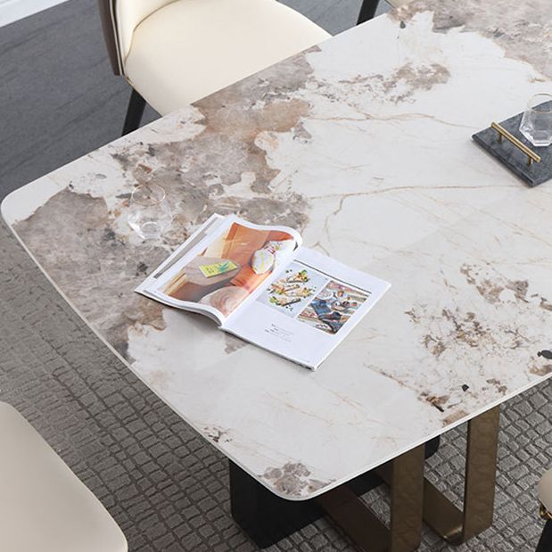 Modern Style Rectangle Dining Table Sintered Stone Table with Metal Legs for Home