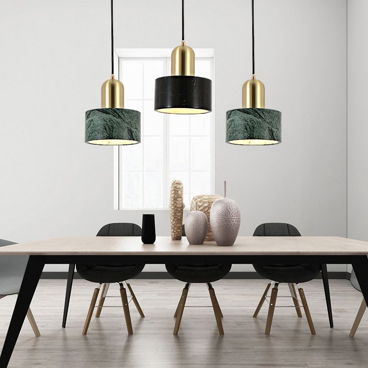 Drum Hanging Light Fixture Modern 1-Light Suspension Lamp with Stone Shade for Restaurant