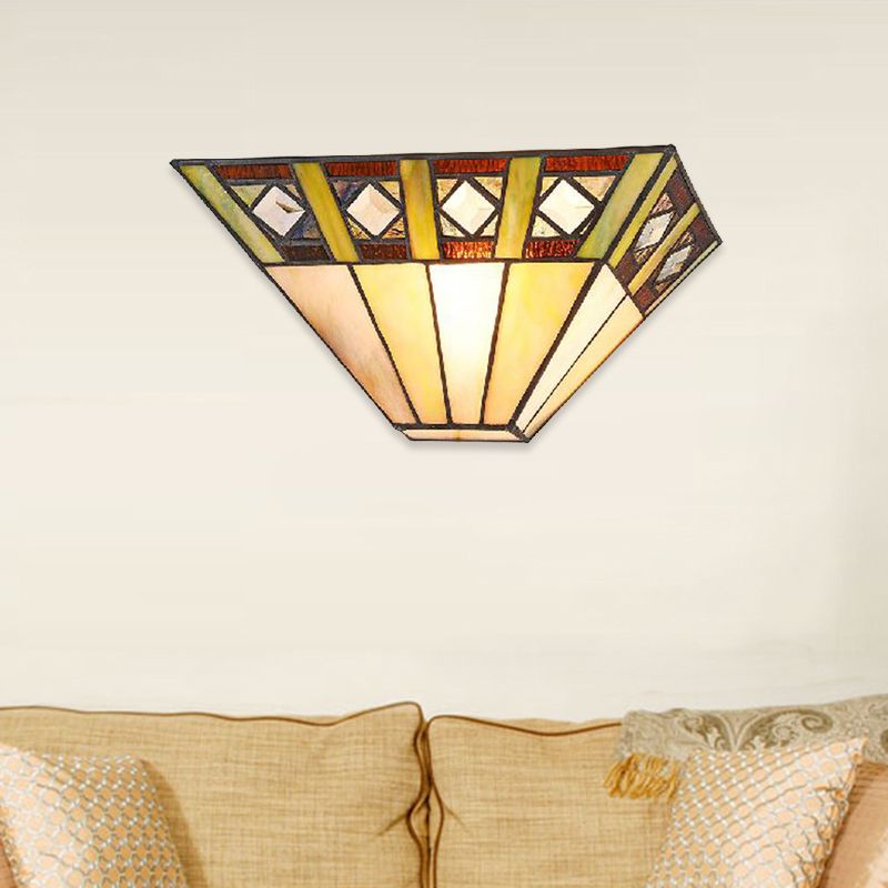 Mission Wall Mount Light with Trapezoid Shade Stained Glass 1 Bulb Sconce Light for Bedroom