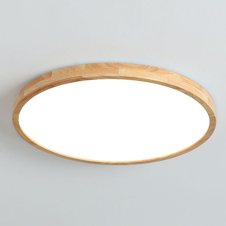 Modern Circle Shape Flush Ceiling Light Wood Flush Mount Light with Acrylic Shade in Brown