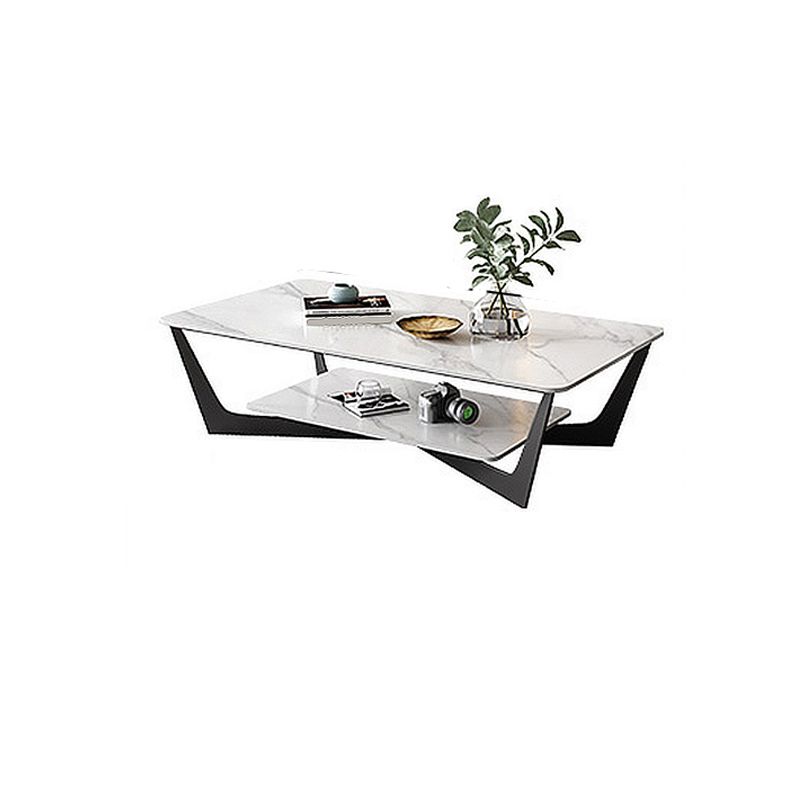 Glam Frame Coffee Table Slate Rectangular Coffee Table Set for Living Room
