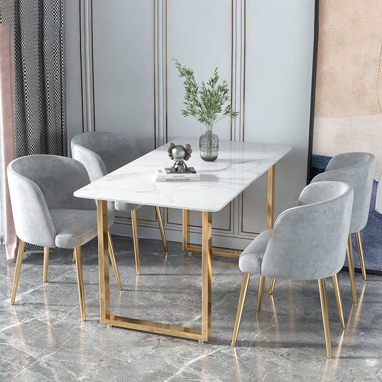Glam Iron Dining Table Set 1/2/5 Pieces Rectangle White Sintered Stone Top Dinette Set