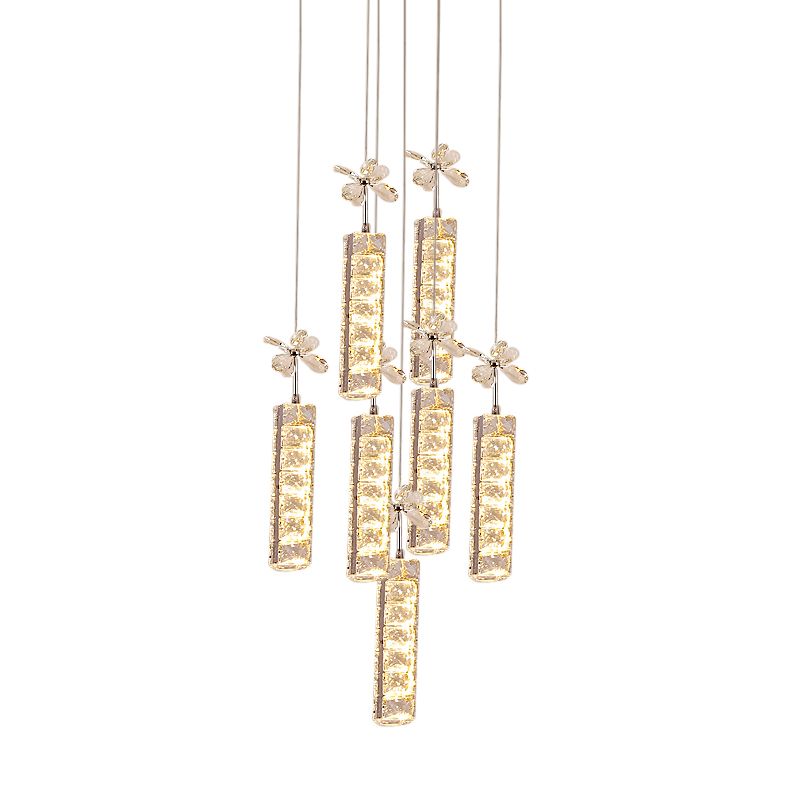 Snijd kristal lineaire en bloem druppellamp Modern LED Multi Pendant Light met ronde/lineaire luifel in chroom