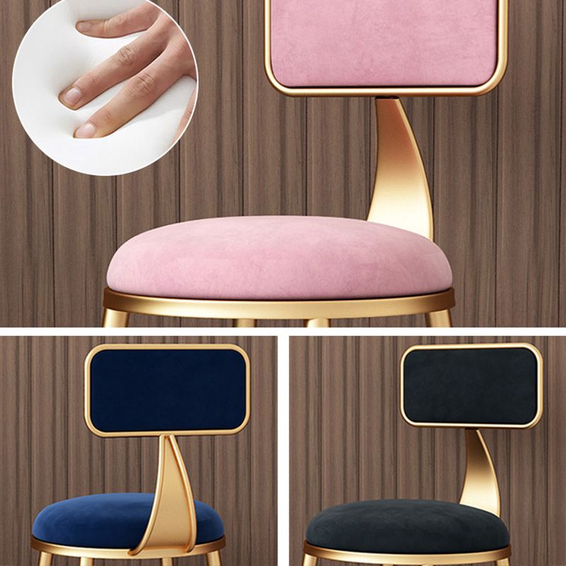 Glam Round Upholstered Counter Stool Low Back Stool with Gold Frame