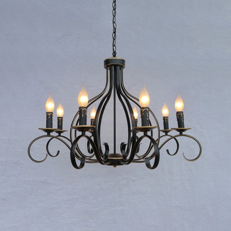 8 Lights Metal Hanging Chandelier Traditional Black Candle-Style Living Room Pendant Light Fixture