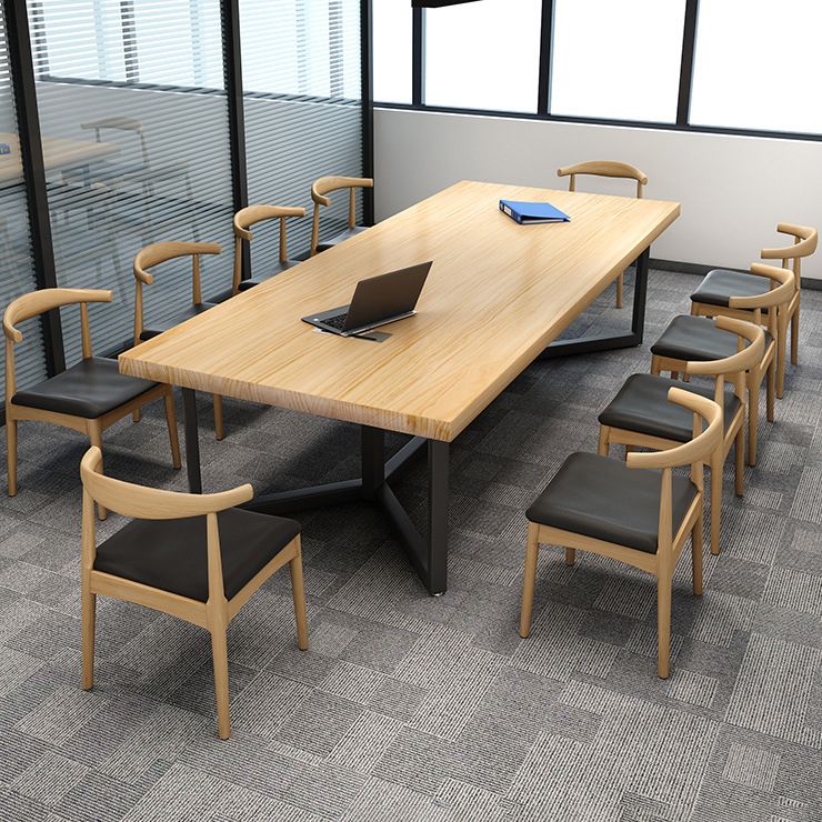 Metal Industrial Rectangle Dining Table Solid Wood Top Table for Kitchen and Dining Room