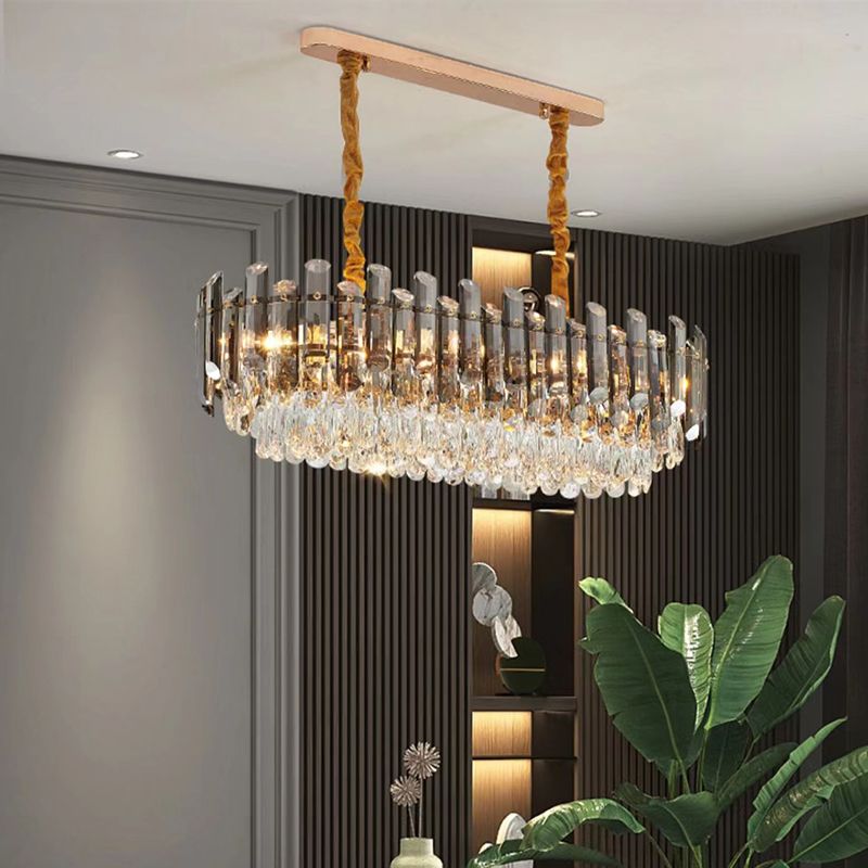 Modern Metal Ceiling Light Rectangle Shape Island Lamp with Crystal Shade for Living Room
