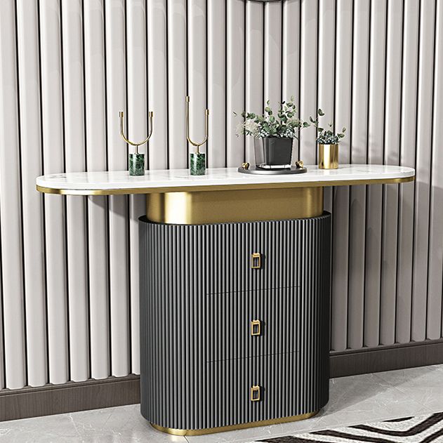 Glam Oval Accent Table Marble Sofa Console Table with Drawer for Hall