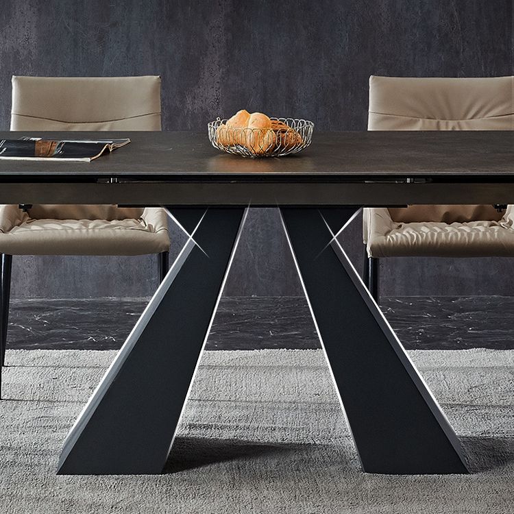 Modern Rectangular Dining Table Stone Top Dining Table with Double Pedestal