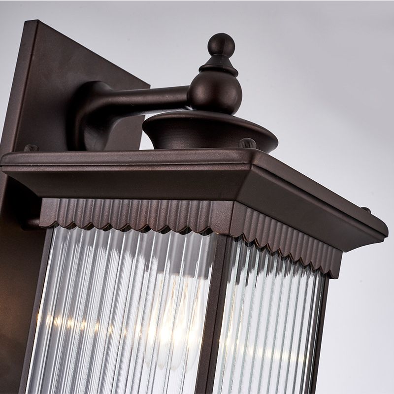 Vintage Rectangle Wall Light Fixture Single-Bulb Ribbed Glass Wall Mounted Lamp for Yard