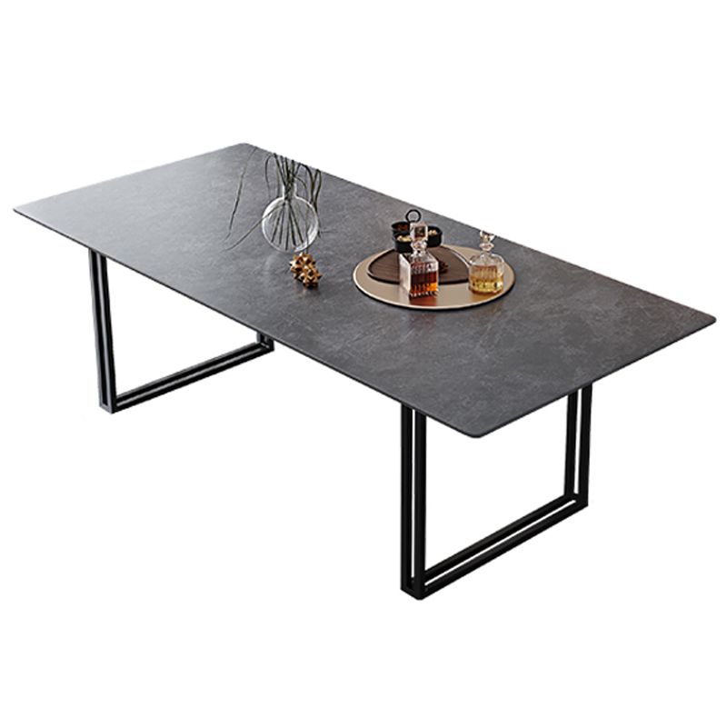 Industrial Sintered Stone Dining Table Rectangular Table with Double Pedestal