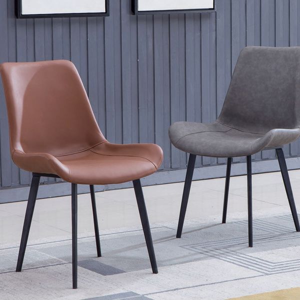 Faux Leather Dining Chairs Contemporary Armless Chairs with Metal Base
