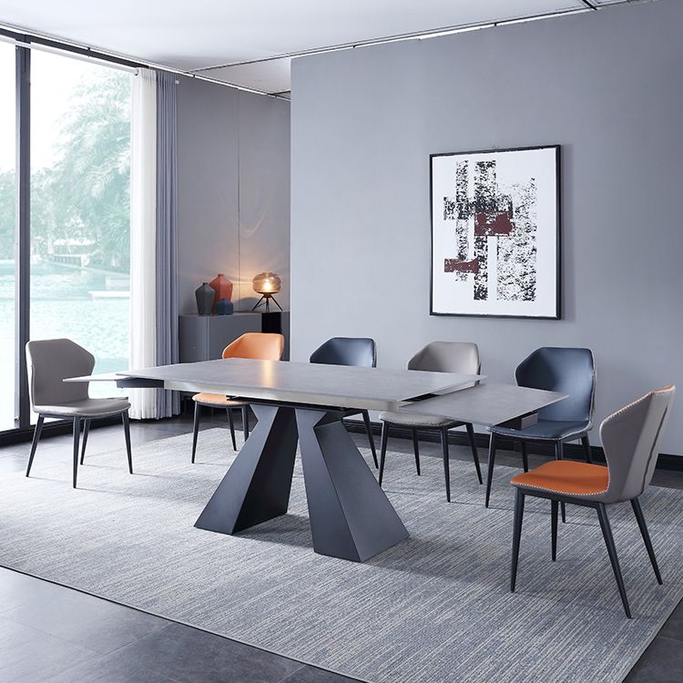Uitbreidbare industriële gesinterde stenen tafel rechthoekige eettafel met dubbele voetstuk