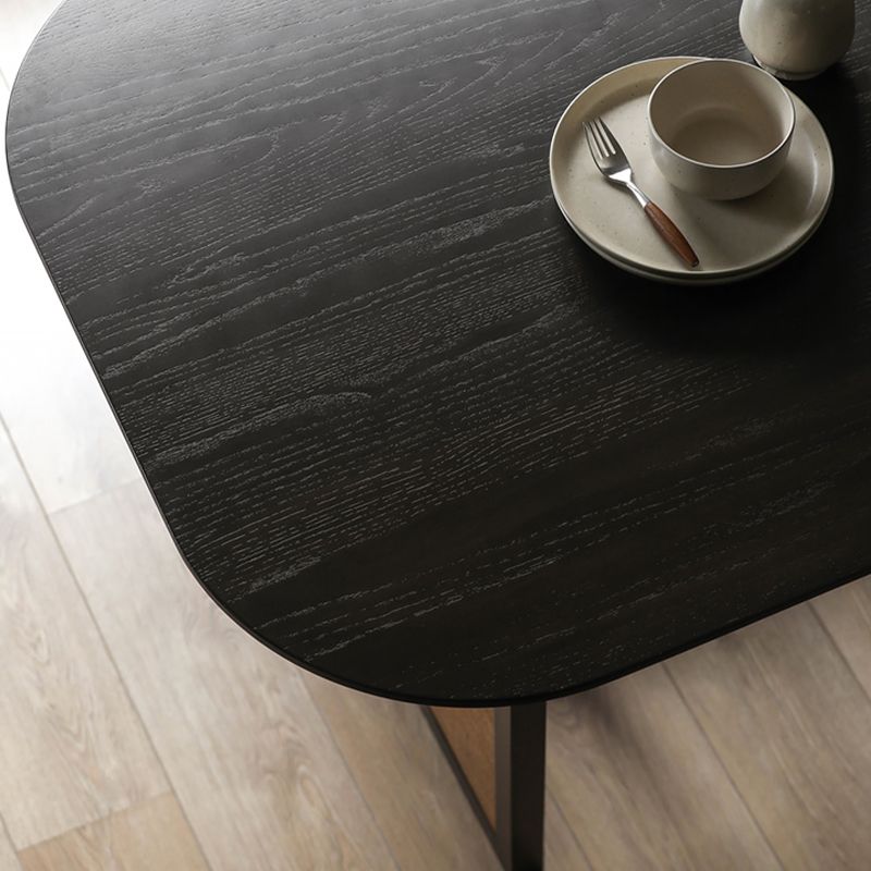 Modern Ash Wood Dining Table Oval Wooden Table with Double Pedestal in Black