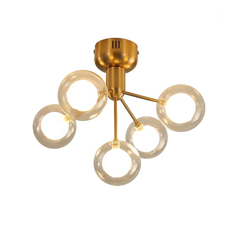 5 Lights Orbit Semi Flush Ceiling Light 5 Lights Modern Style Glass Ceiling Lamp for Foyer Hallway