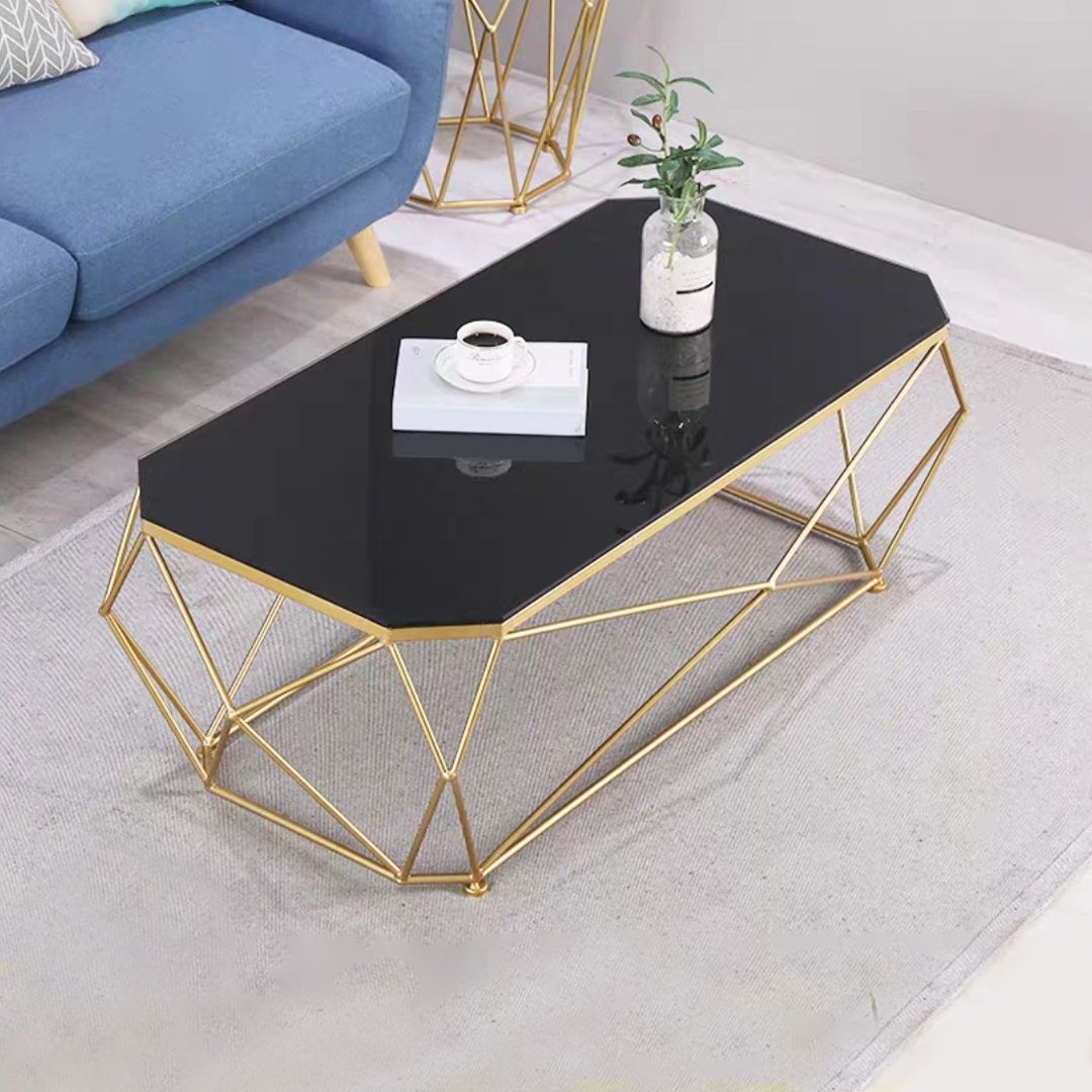 Modern Frame Coffee Table Glass Top Cocktail Table for Living Room