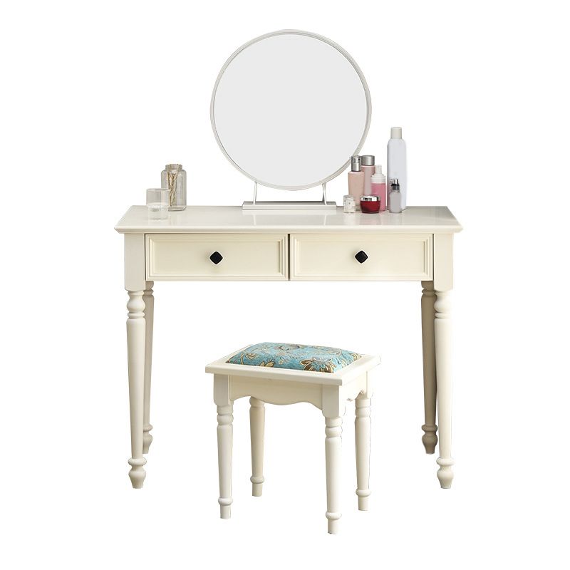 White Solid Wood Vanity Dressing Table Set Bedroom Make-up Vanity Table - 30.7" H