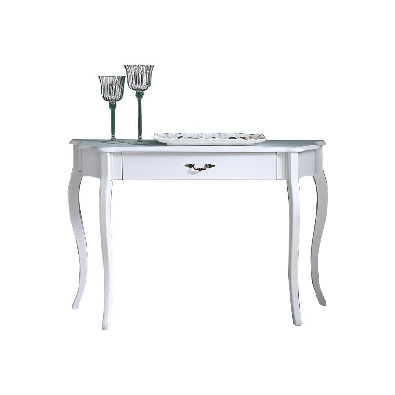 Victorian White Wooden Console Sofa Table Free Form End Table for Hall