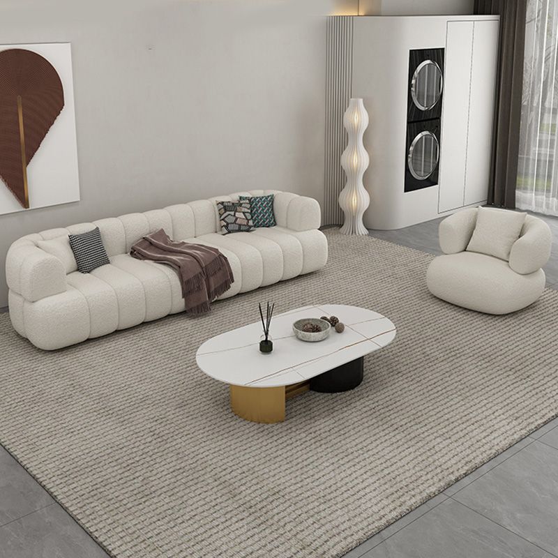 31" Wide Contemporary Sofa Fabric Pillows White Stationary Seating