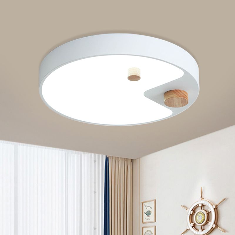 Acrilico Anello Flush Mount Lighting Kids White / Grey / Blue LED Massimale Montato Light con Wood Decor per Bedroom